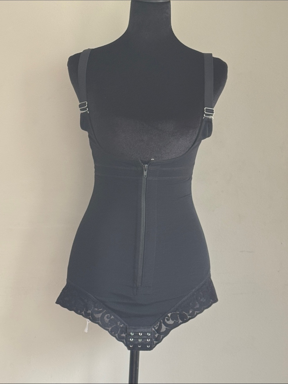 Black Shapewear Bodysuit with Lace Trim